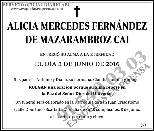 Alicia Merdeces Fernández de Mazarambroz Cai